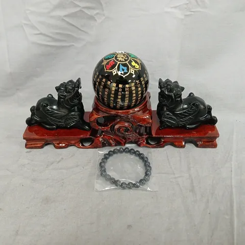 BOXED 3-PIECE BLACK OBSIDIAN FENG SHUI ORNAMENT SET