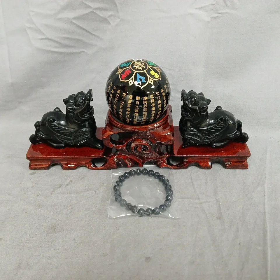 BOXED 3-PIECE BLACK OBSIDIAN FENG SHUI ORNAMENT SET