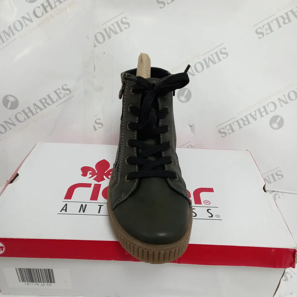 RIEKER HIGH TOP CUFFED TRAINER - KHAKI SIZE 6 BOXED 