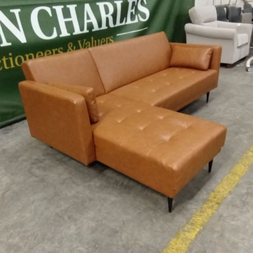 SELMA FAUX LEATHER CORNER SOFA BED - TAN