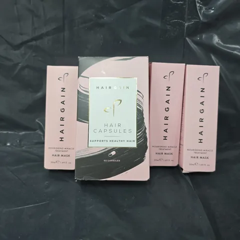 SET OF 4ASSORTED ITEMS TO INCLUDE - HAIR GAIN HAIR CAPSULES APPROX 45 & HAIR GAIN HAIR MASK