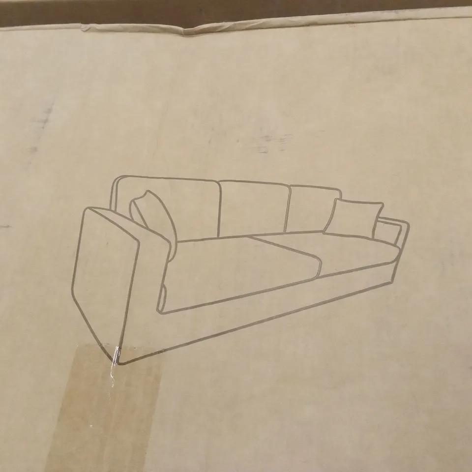 BOXED DESIGNER 3 SEATER GREEN UPHOLSTERED SOFA (1 BOX)