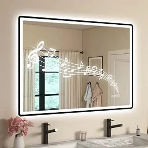 BOXED STARLEAD 100 X 70 CM MIRROR-BATHROOM-WITH-LIGHTING AND BLUETOOTH, LED-BATHROOM MIRROR WITH ANTI-FOG, 3 LIGHT COLOURS, DIMMABLE - BLACK