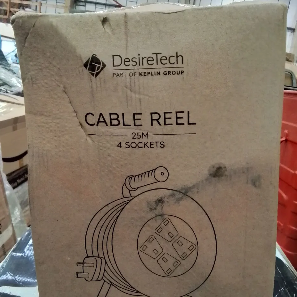 BOXED DESIRETECH 25m 4 SOCKET CABLE REEL 