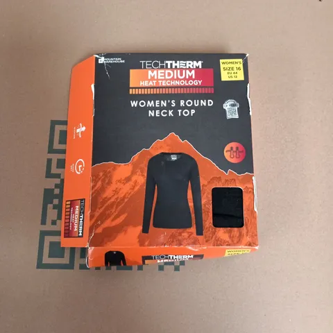BOXED MOUNTAIN WAREHOUSE TECHTHERM WOMENS ROUND NECK TOP IN BLACK - SIZE 16