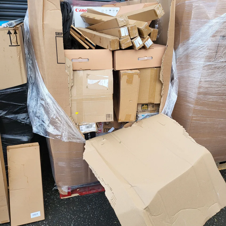 PALLET OF A SIGNIFICANT QUANTITY OF ASSORTED ITEMS TO INCLUDE VARIOUS PRINTERS, TEE-SHIRT FOLDER, OLSEN&SMITH WIRELESS COMBO, STEAK STONE, ETC