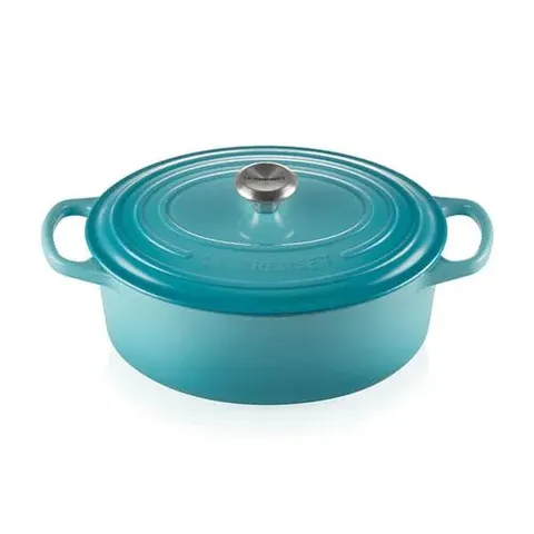 LE CREUSET SIGNATURE VOLCANIC CAST IRON 27CM OVAL CASSEROLE - TEAL