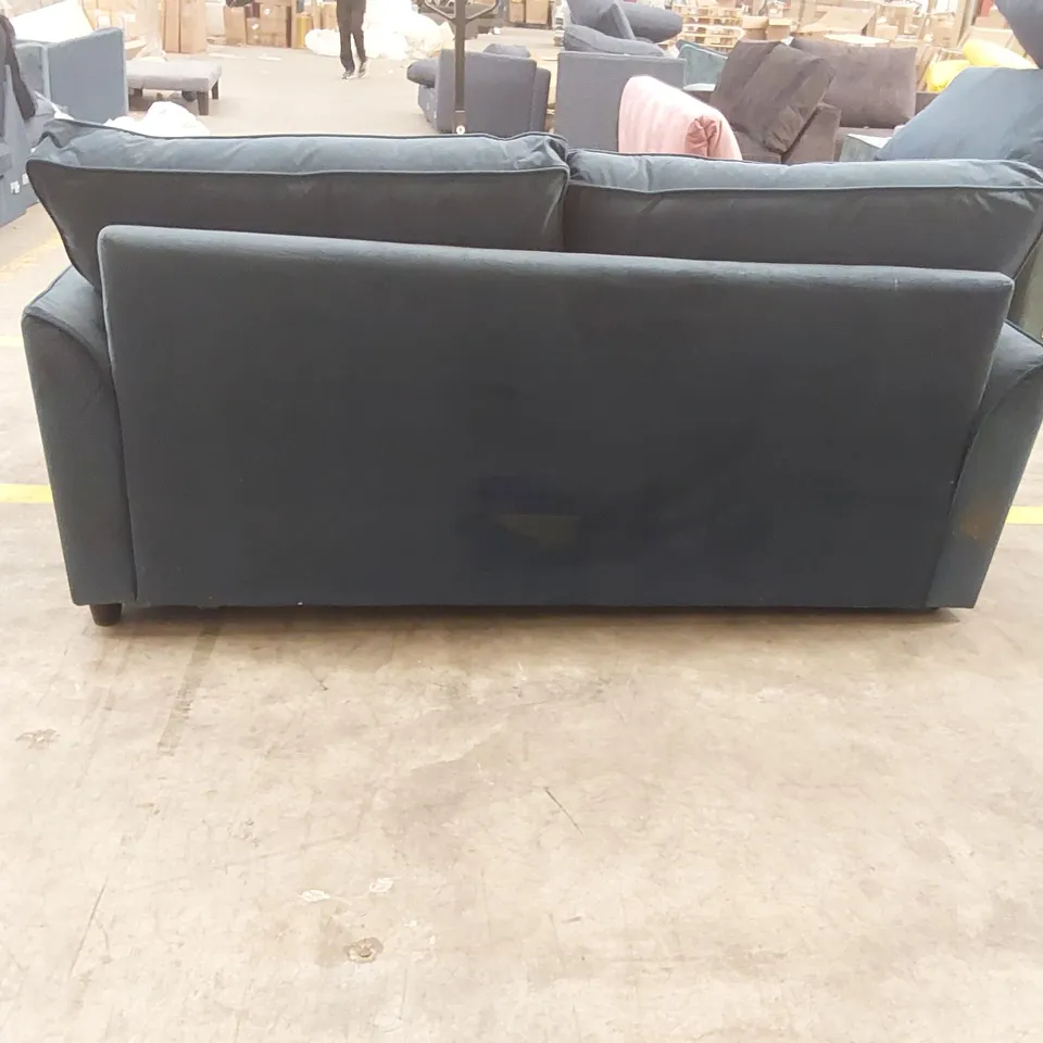 QUALITY DESIGNER 3 SEATER BLUE VELVET SOFA BED