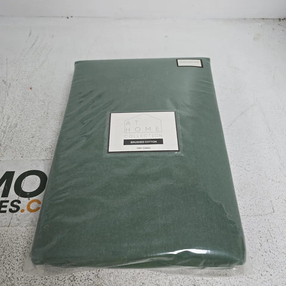 AT HOME COLLECTION BRUSHED COTTON DOUBLE DUVET COVER – GREEN