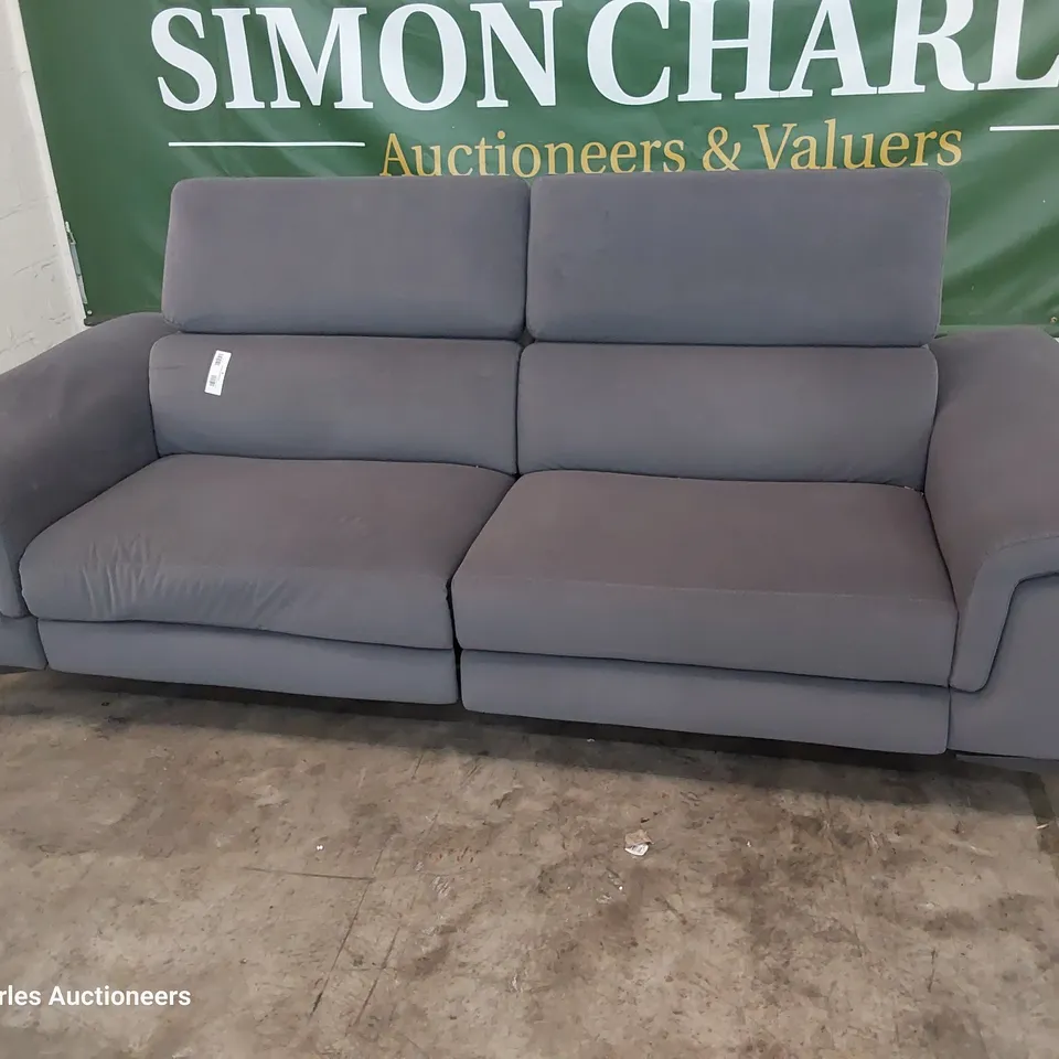 QUALITY ITALIAN DESIGNER FLAVIO POWER RECLINING THREE SEATER SOFA GREY PLUSH FABRIC 