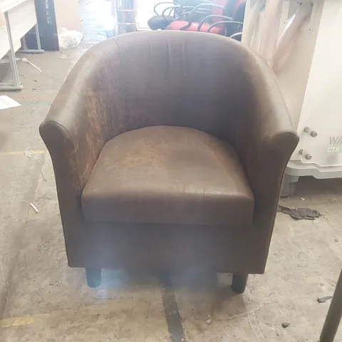 FAUX LEATHER BROWN TUB CHAIR