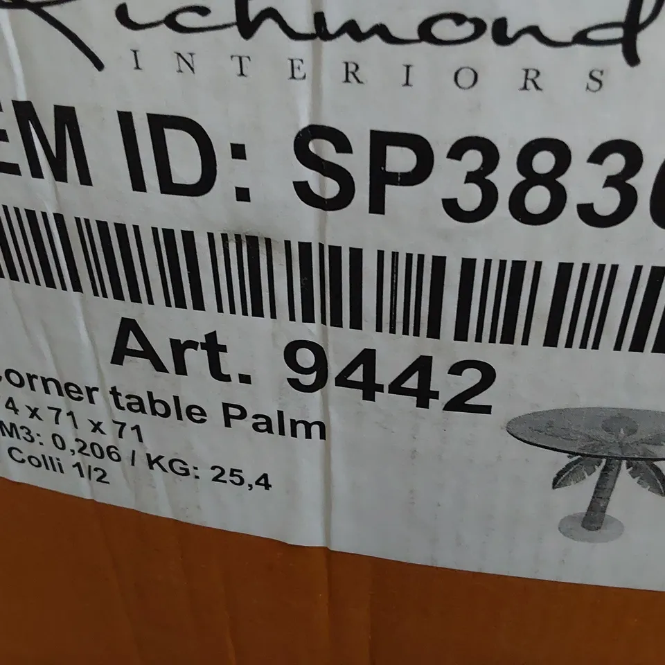 BOXED DESIGNER CORNER PALM TABLE GLASS TOP (2 BOXES)