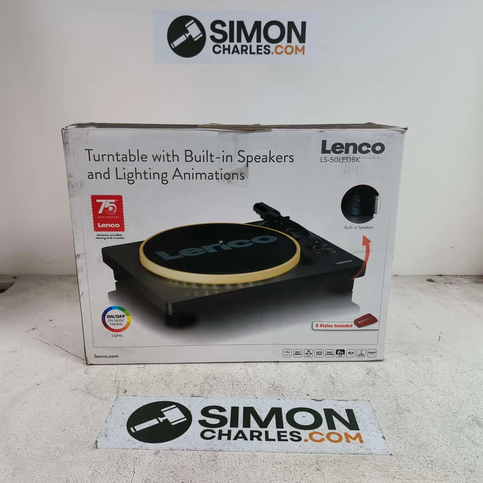 BOXED LENCO LS-50LEDBK LED TURNTABLE WITH BUILT IN SPEAKERS
