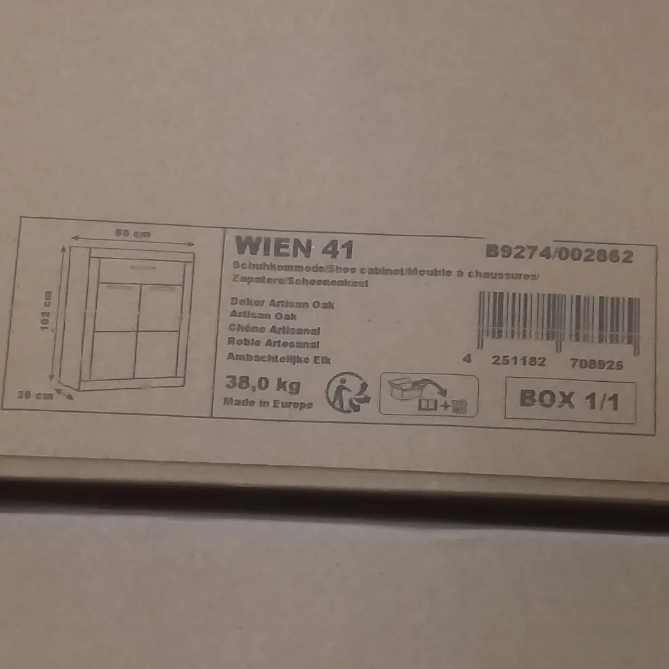 BOXED DESIGNER WIEN 42 SHOE DRESSER IN ANTHRACITE OAK- H 102 X W 80 X D 35CM
