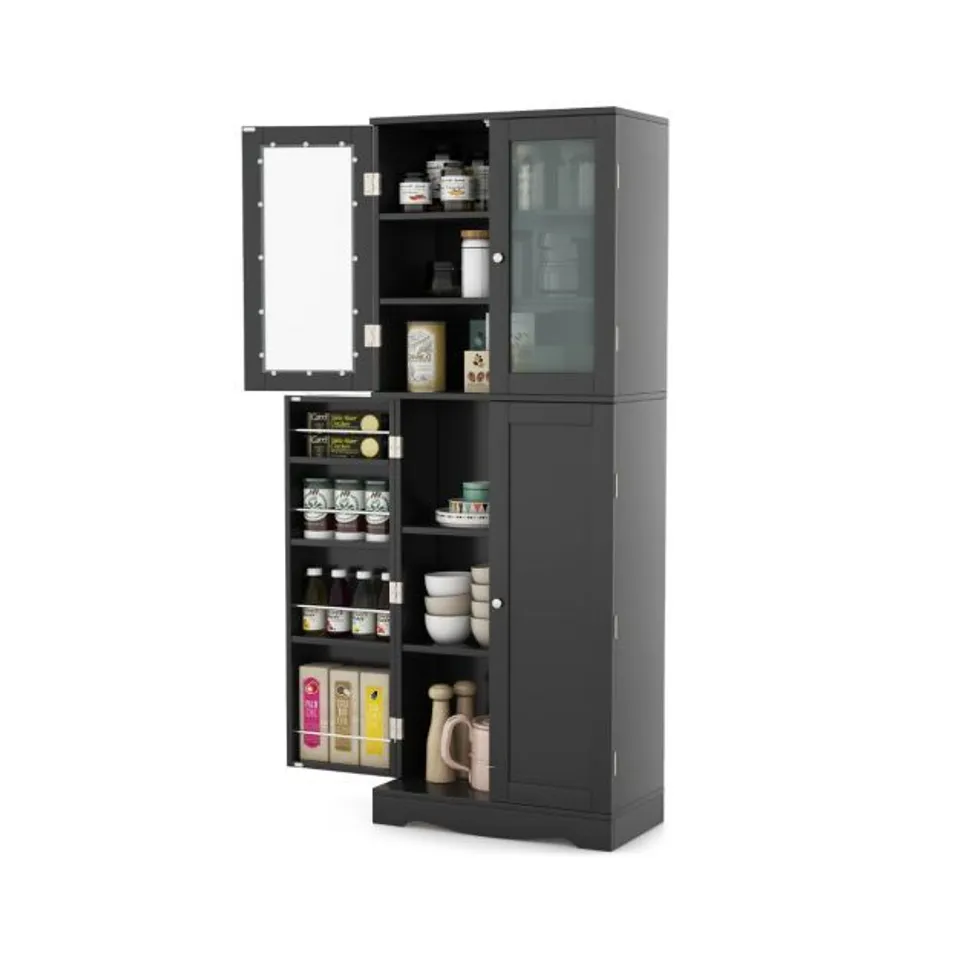 BOXED COSTWAY KITCHEN CABINET PANTRY CUPBOARD FREESTANDING WITH SHELVES - BLACK