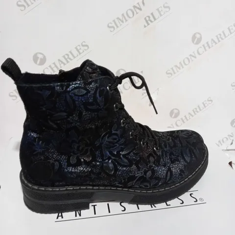 RIEKER LACE UP BOOT DARK FLOURAL SIZE 5 - BOXED