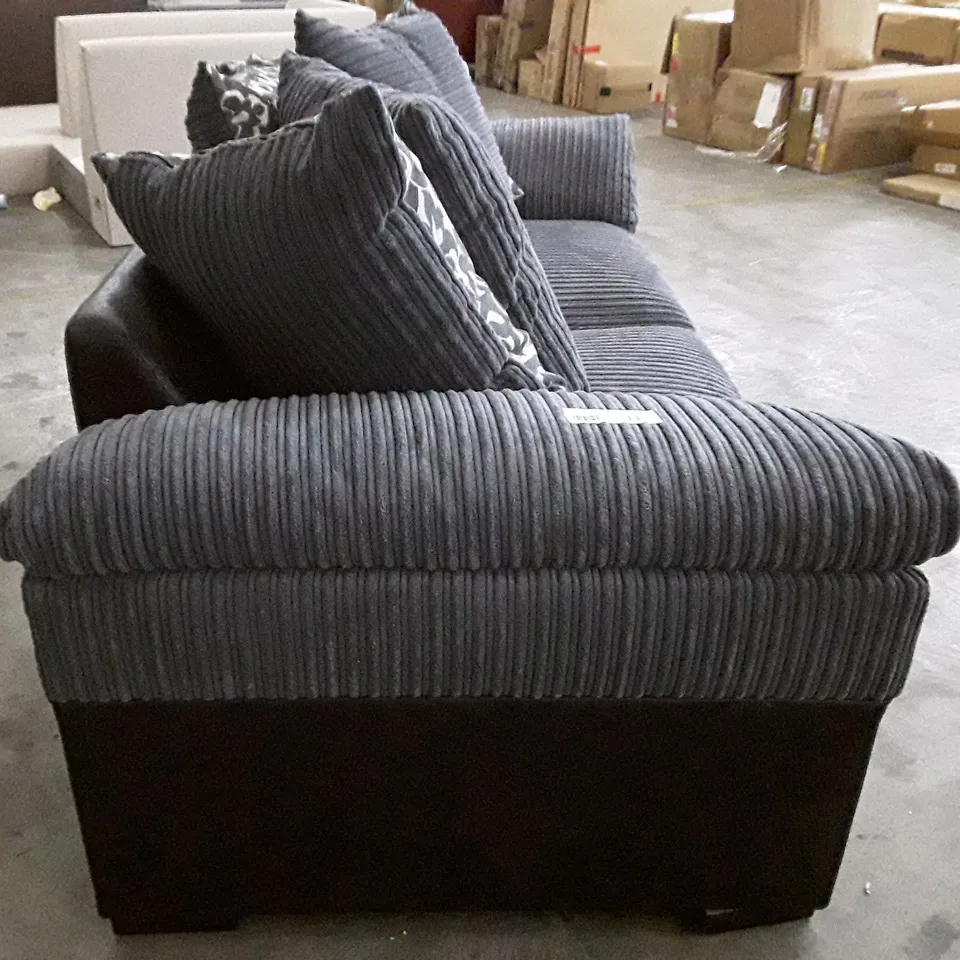 QUALITY DESIGNER 2 SEATER SOFA - GREY CORDUROY/ BLACK FABRIC