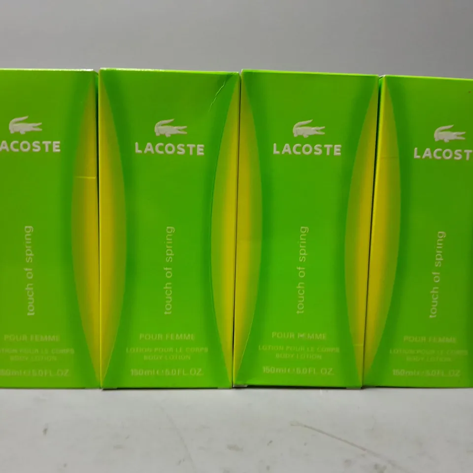 4 BOXED LACOSTE TOUCH OF SPRING POUR FEMME BODY LOTION (150ml)