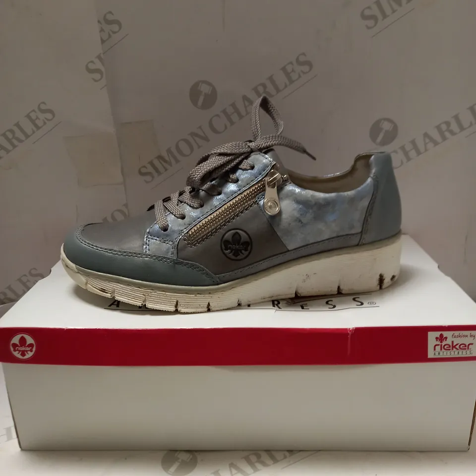 RIEKER METALLIC BLUE LACE UP TRAINERS - SIZE 6