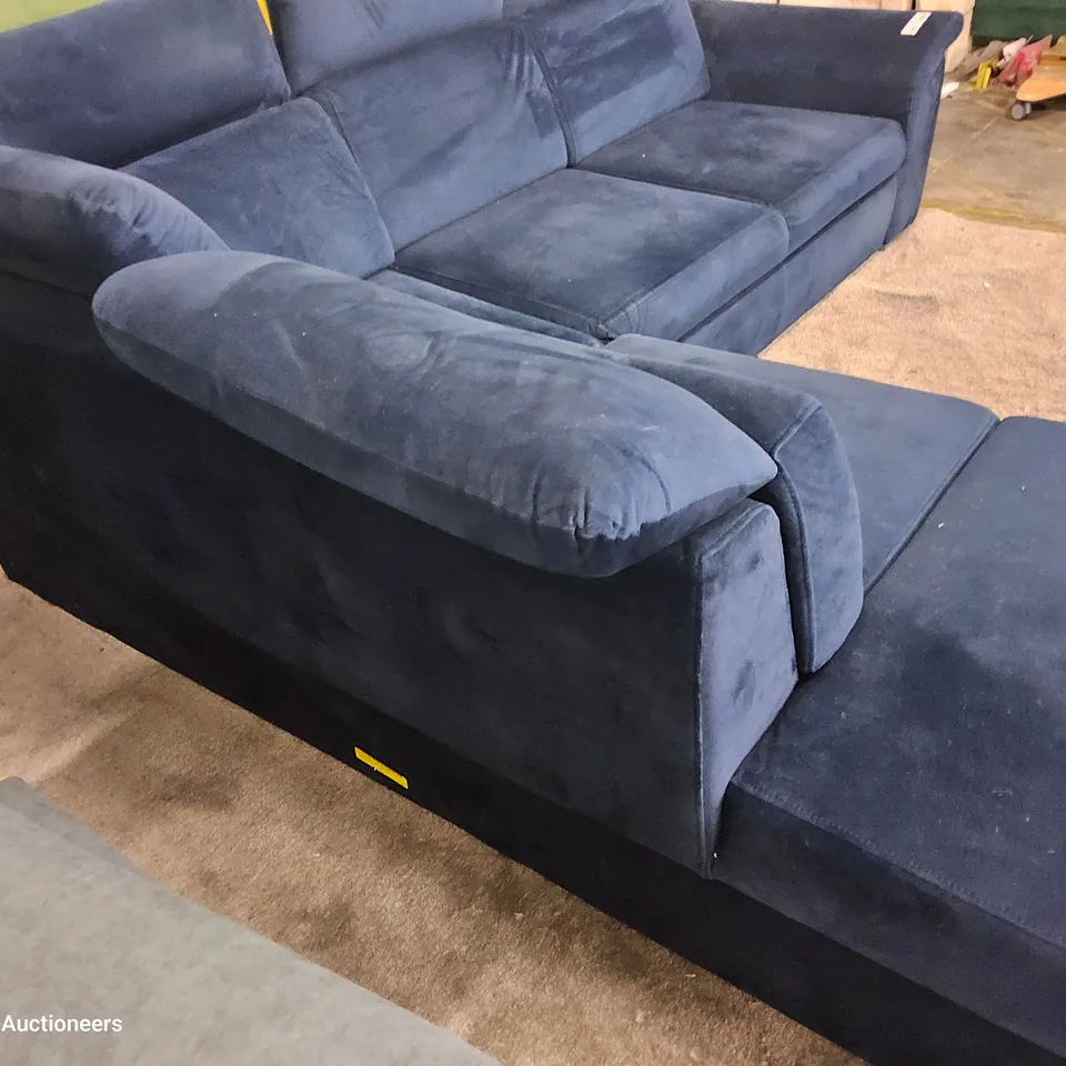 DESIGNER SLEEPER CHAISE SOFA BLUE PLUSH FABRIC 