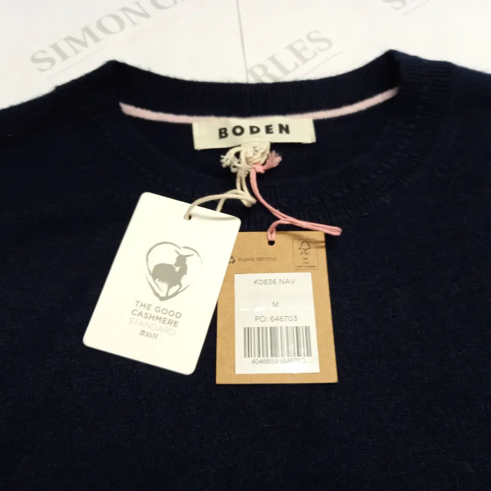 BODEN NAVY CASHMERE SLEEVELESS JUMPER - M