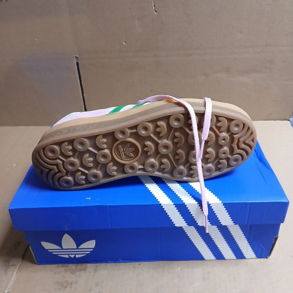 ADIDAS GAZELLE PINK SUEDE SNEAKERS – GREEN 3-STRIPES BOXED UK 6