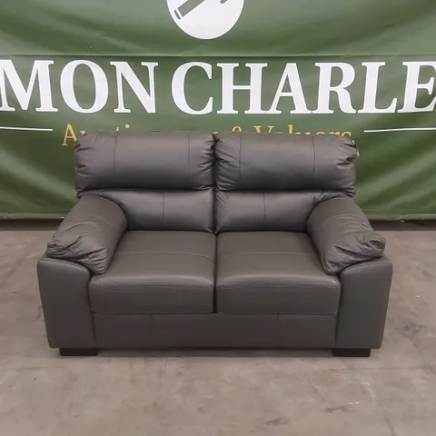 DESIGNER AMBROSE LEATHER 2 SEATER SOFA - ELEPHANT GREY