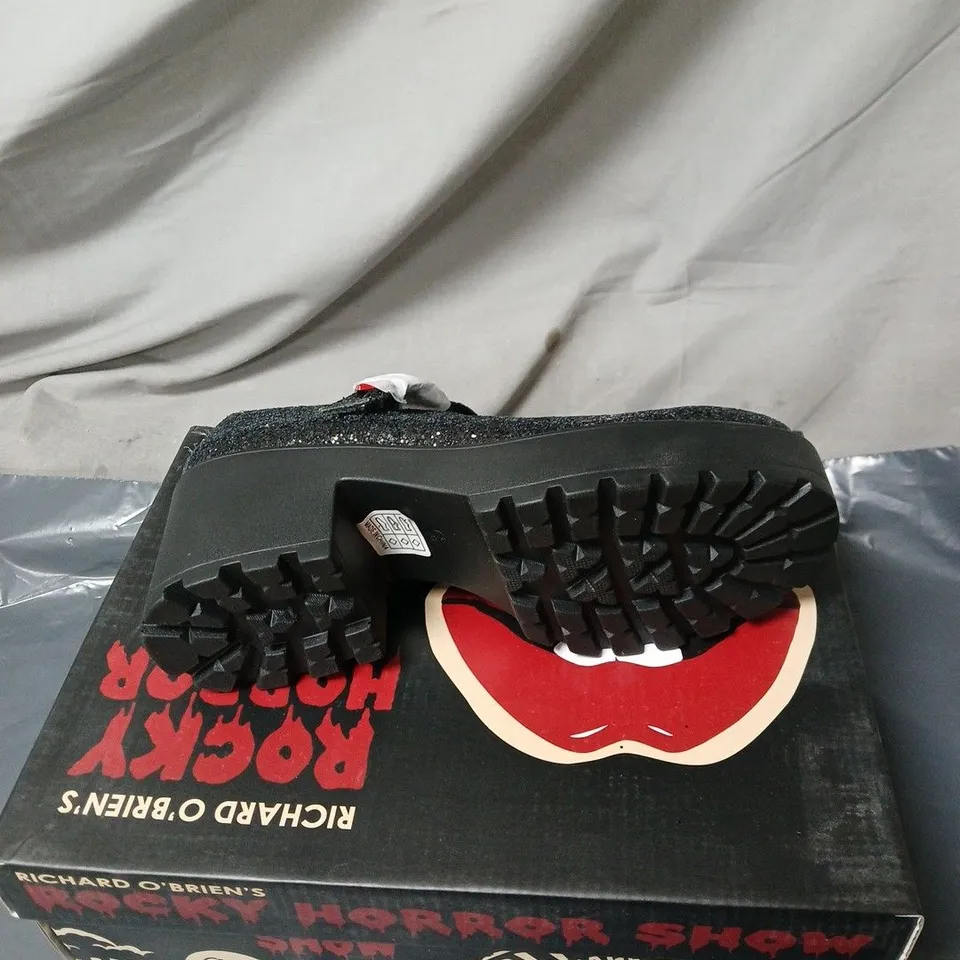 KOI ROCKY HORROR SHOW BLACK GLITTER SHOES BOXED SIZE 6