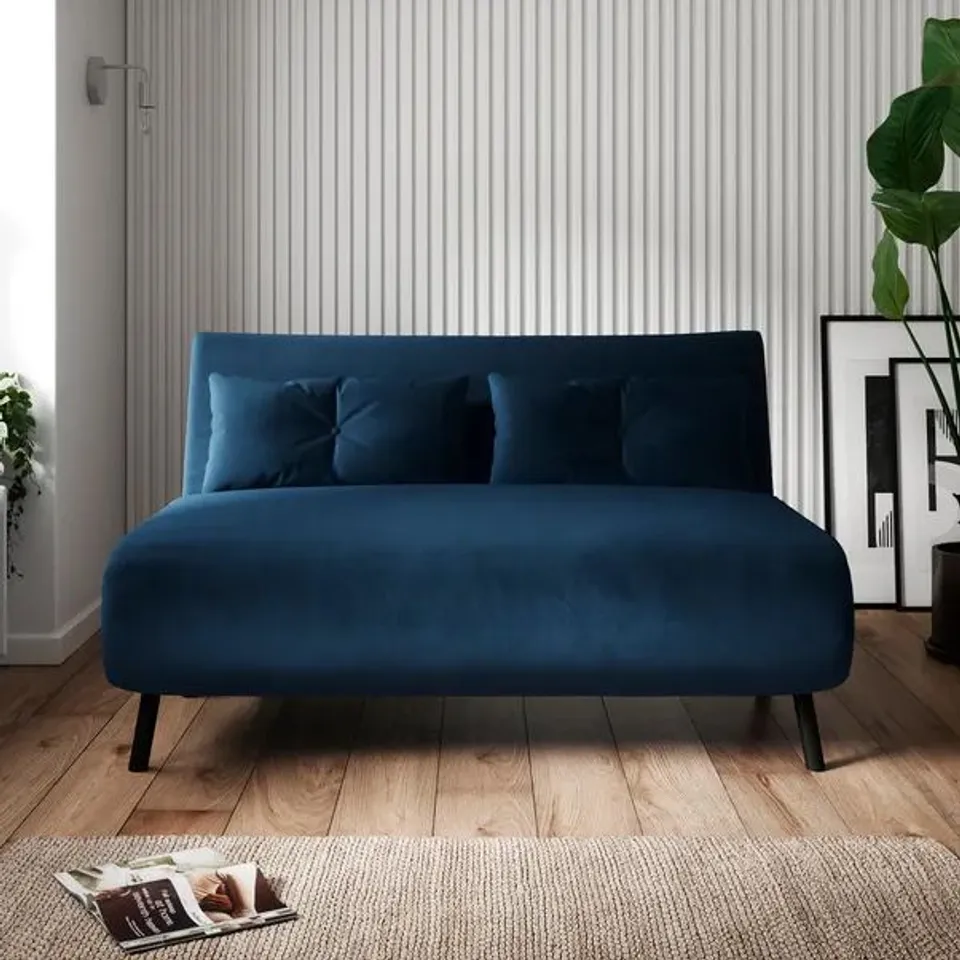 BOXED PHOEBE VELVET DOUBLE SOFA BED - NAVY (1 BOX)