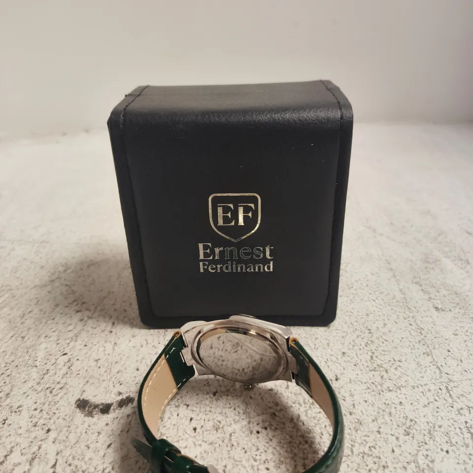 ERNEST FERDINAND WRISTWATCH – GREEN DIAL, GREEN LEATHER STRAP, BOXED