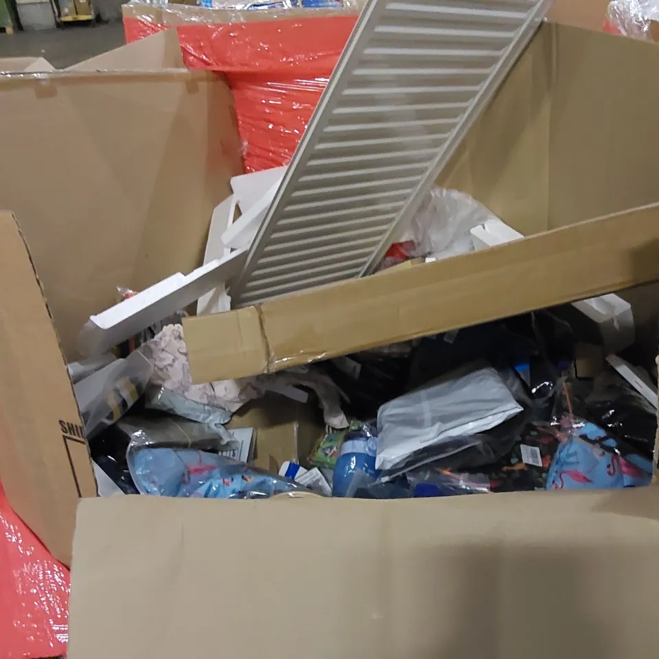 PALLET TO CONTAIN ASSORTED HOUSEHOLD ITEMS AND CONSUMER PRODUCTS. INCLUDING FAIRY LIGHTS, DOG HARNESS, KIDS LUNCH BAGS, CLOTHES, COFFEE CANNISTERS ETC 