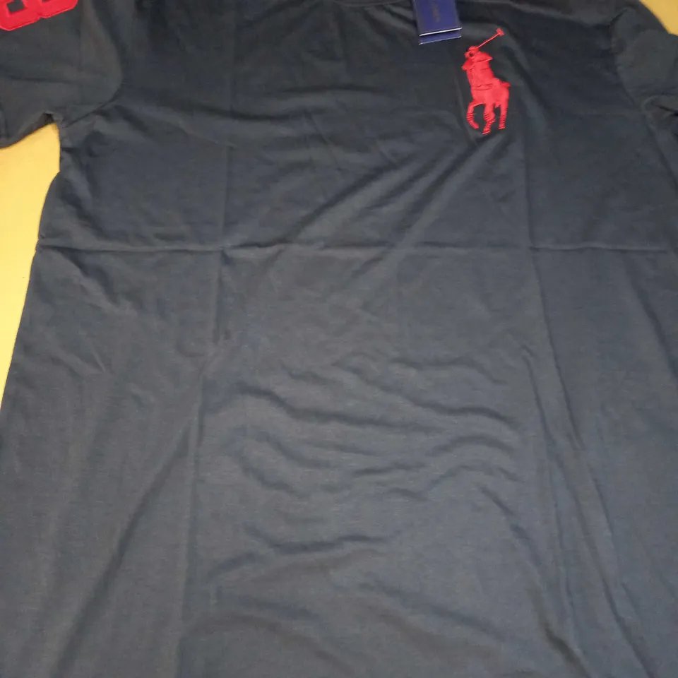 RALPH LAUREN EMBROIDED LOGO CREW NECK T-SHIRT - BLACK/RED - XL