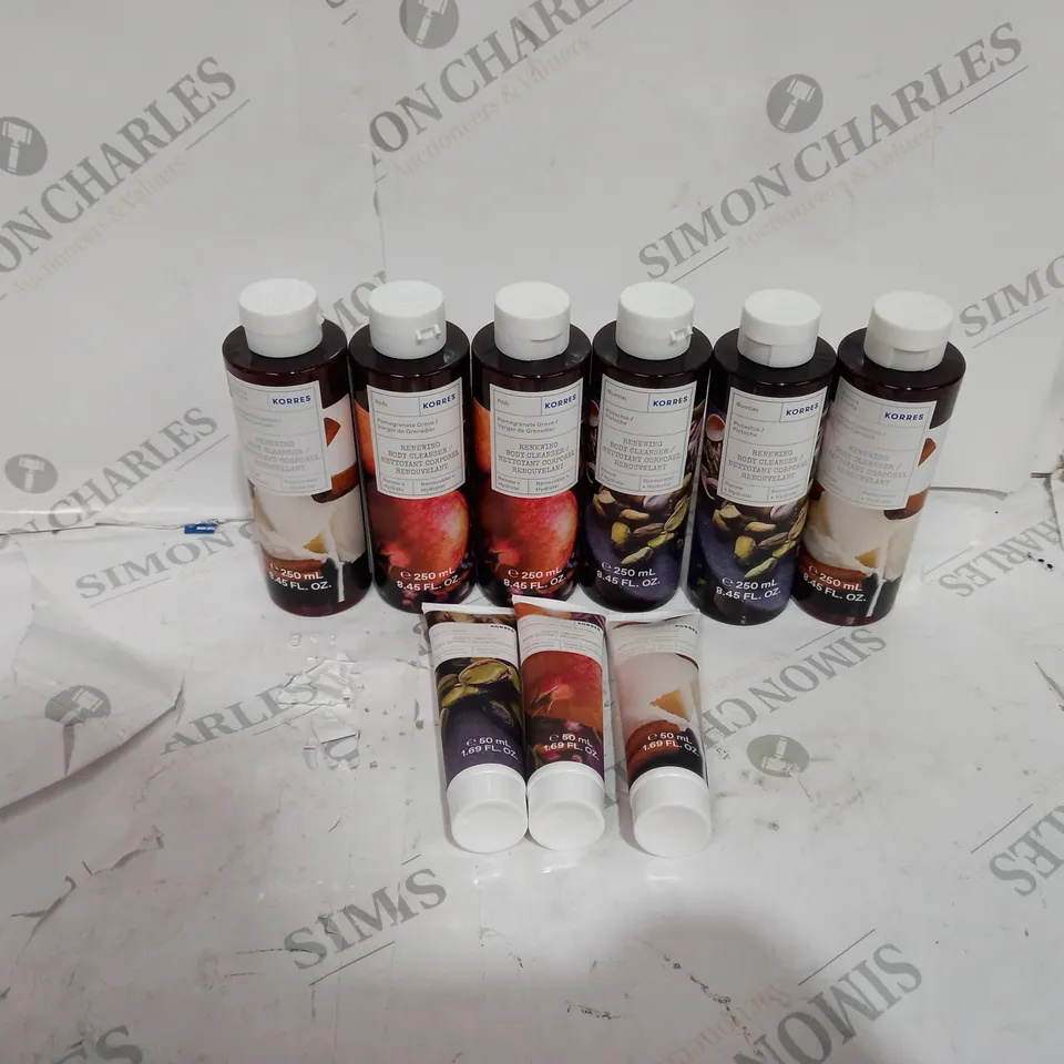 BOX OF ASSORTED KORRES BODY CLEANSER AND BODY BUTTER