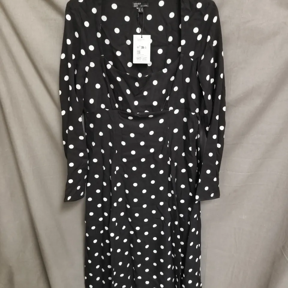 NOBODY'S CHILD LADIES BLACK & WHITE POLKA DOT DRESS, UK 12