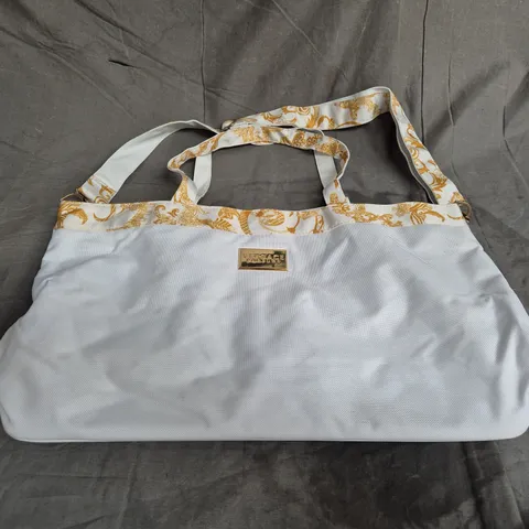 VERSACE PARFUMS HARD BASE TOTE BAG IN WHITE/GOLD 