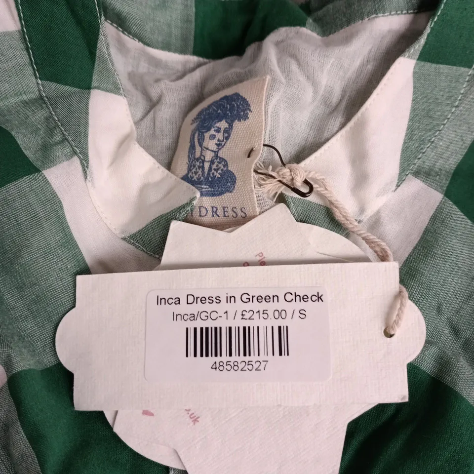 DAYDRESS INCA DRESS IN GREEN CHECK – SIZE S (UK SMALL)