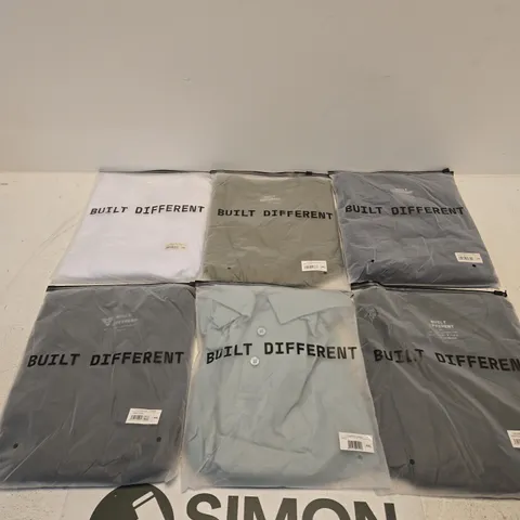 SET OF APPROXIMATELY 20 ASSORTED BUILT DIFFERENT T-SHIRTS/SHIRTS IN VARIOUS COLOURS AND SIZES