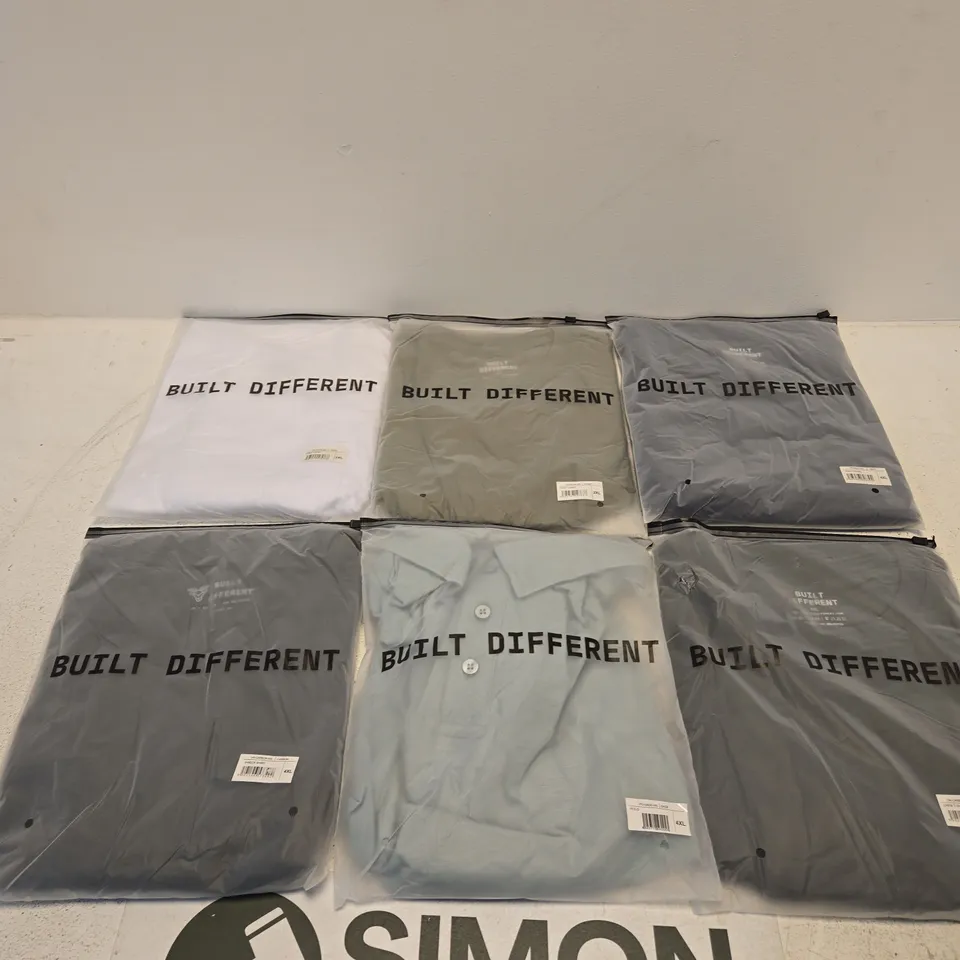SET OF APPROXIMATELY 20 ASSORTED BUILT DIFFERENT T-SHIRTS/SHIRTS IN VARIOUS COLOURS AND SIZES