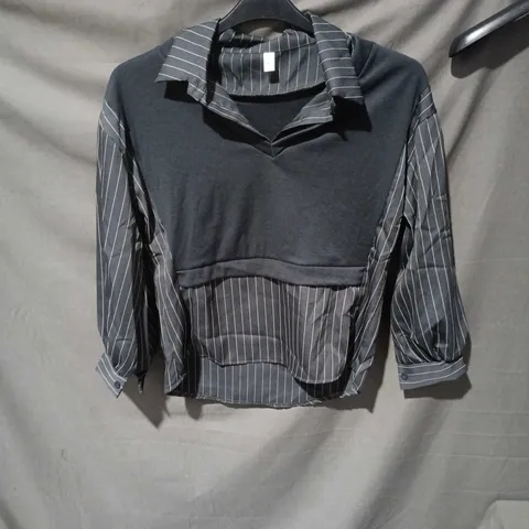 STRIPED LONG-SLEEVE BLOUSE WITH NAVY PANEL – WOMEN'S TOP ZEPHA