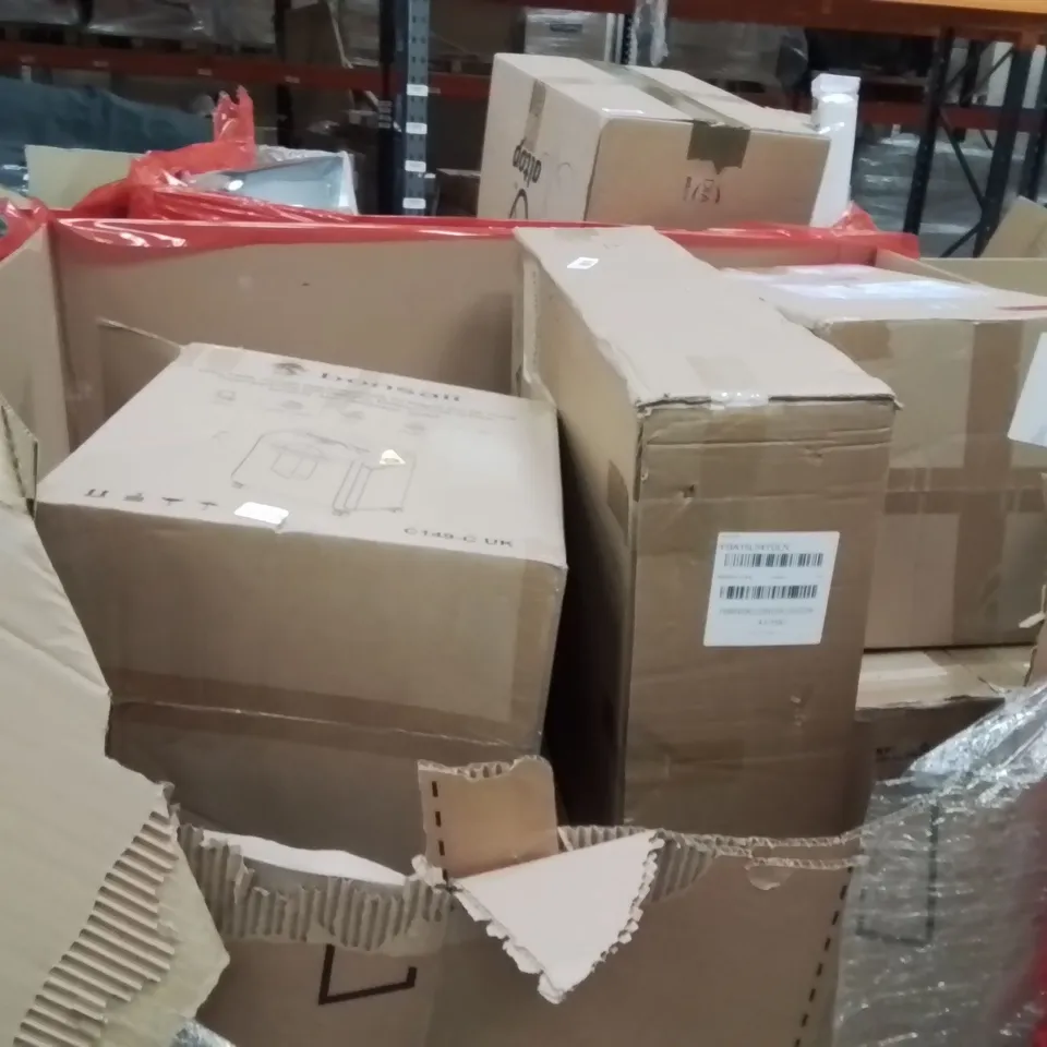 PALLET OF ASSORTED HOUSEHOLD GOODS AND PRODUCTS TO INCLUDE; LEARNING BIKE,PANS