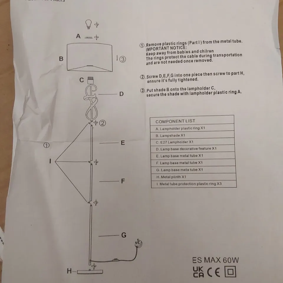 BOXED FLOOR LAMP WITH METAL BASE FOR LIVING ROOM (1 BOX)