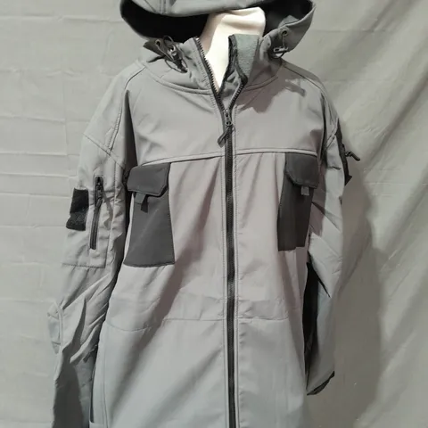 GREY ZIP THROUGH HOODED COAT - 3XL