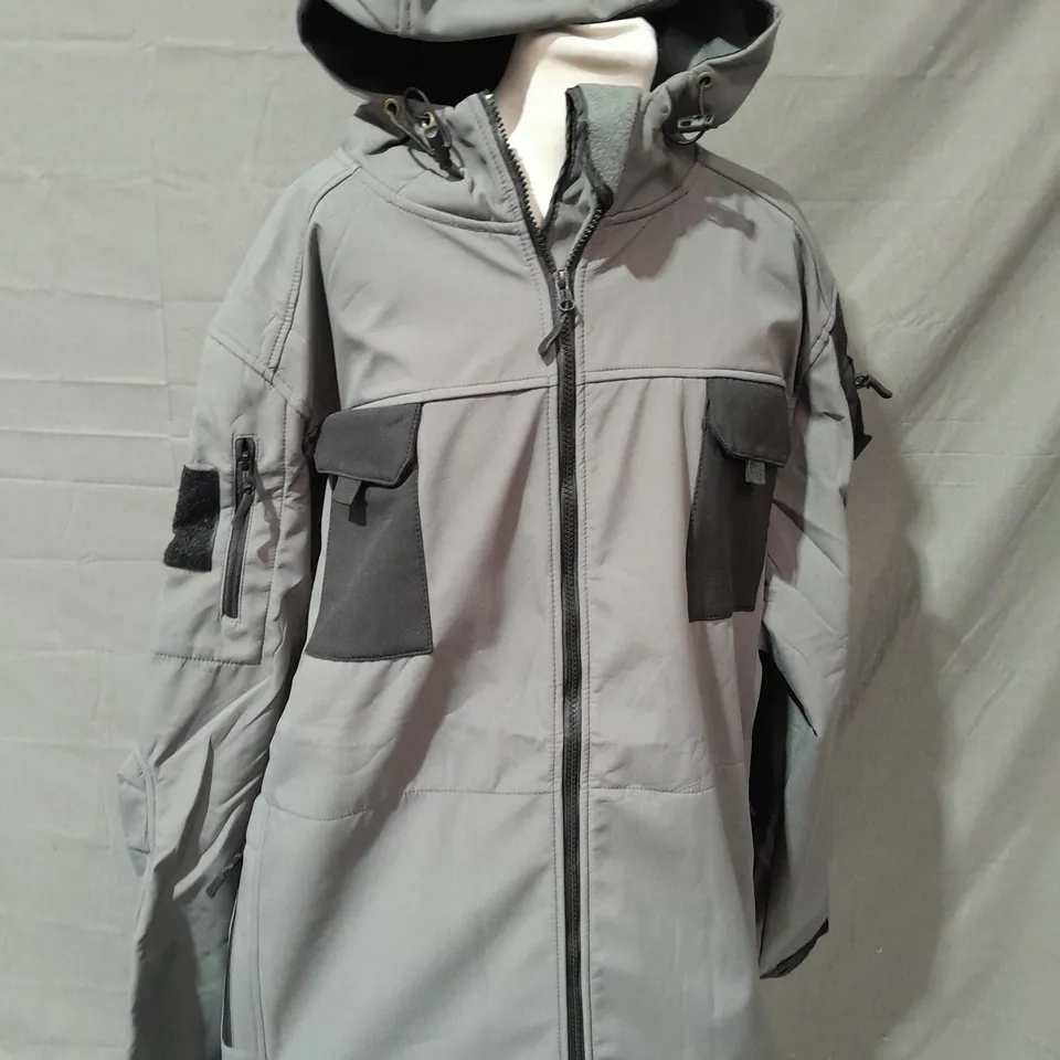 GREY ZIP THROUGH HOODED COAT - 3XL