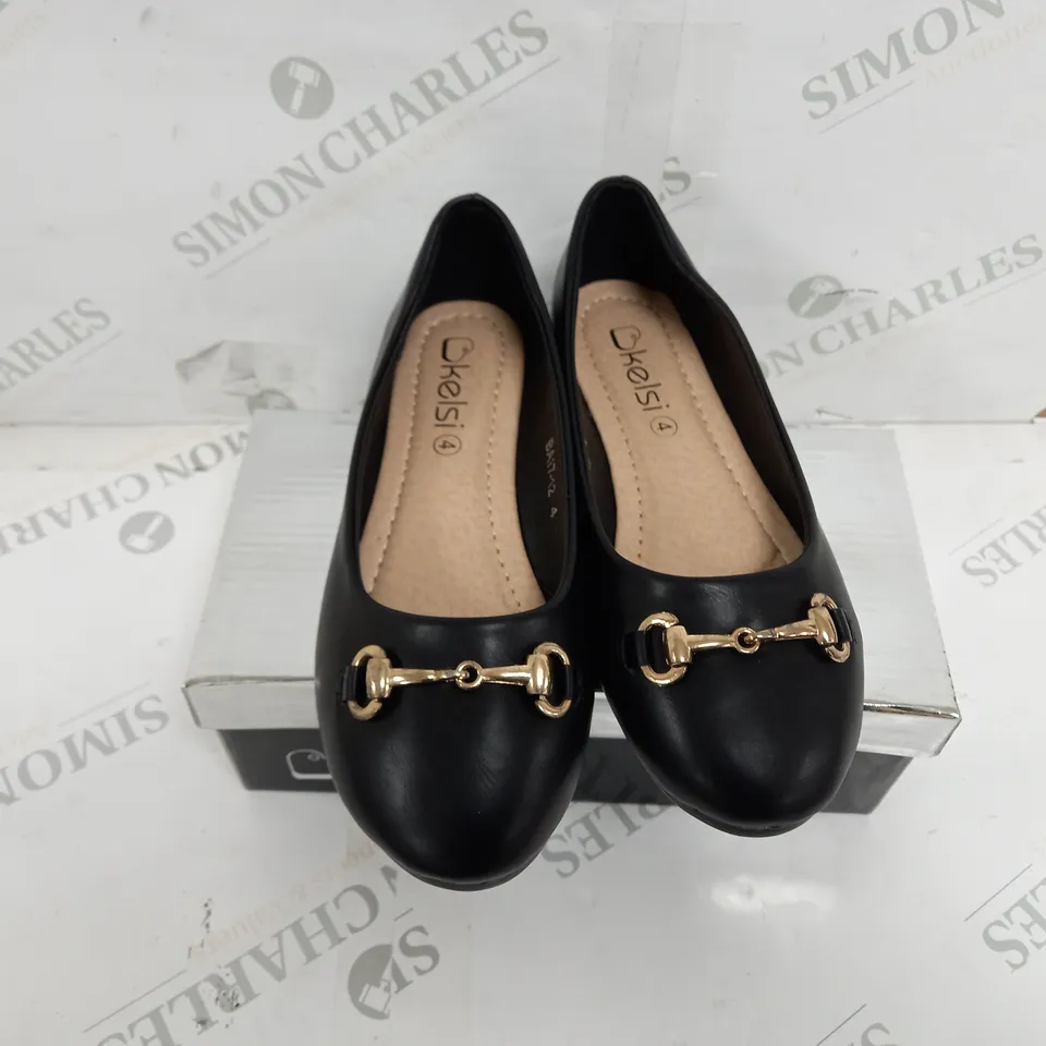 APPROXIMATELY 12 BOXED PAIR OF KELSI FLAT SHOES IN BLACK TO INCLUDE SIZES 3, 4, 5, 6