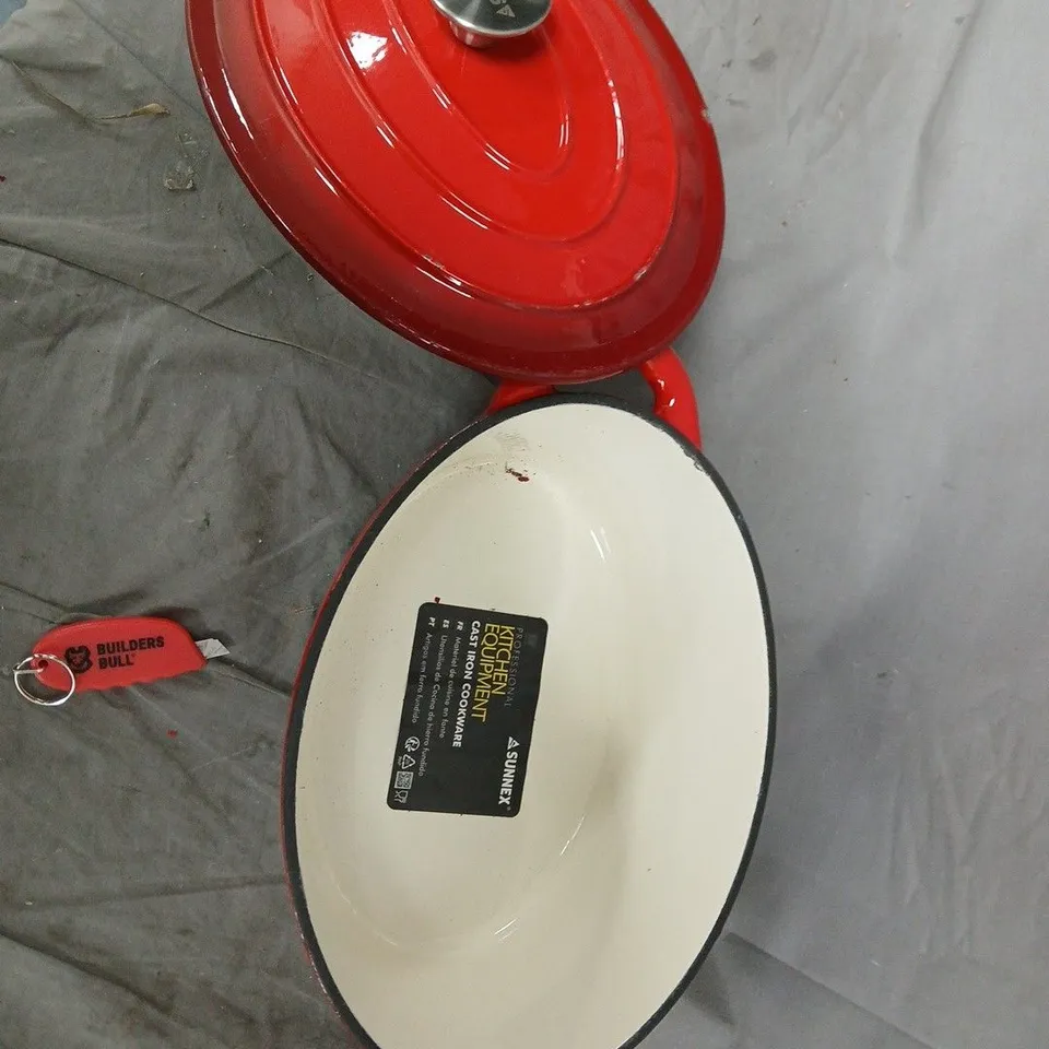 SUNEX RED ENAMELLED CAST IRON DUTCH OVEN WITH LID