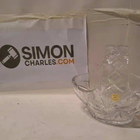 CRYSTAL GLASS DECORATIVE BOWL WITH ARCHED HANDLE, CUT PATTERN