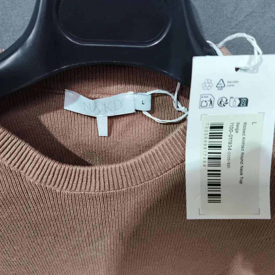 NA-KD DUSTY PINK KNIT ROUND-NECK TOP – WOMEN'S, SIZE L