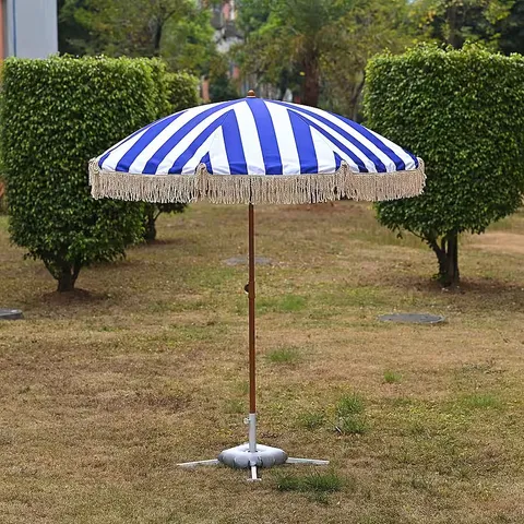 BOXED LIVMORE 2 M STRIPE PATTERN ROUND PARASOL WITH WATERPROOF AND UV PROTECTION IN BLUE & WHITE