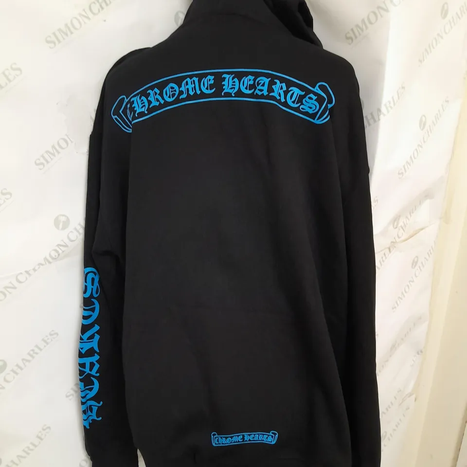 CHROME HEARTS PRINTED ZIP UP HOODIE IN BLACK/BLUE SIZE XXL