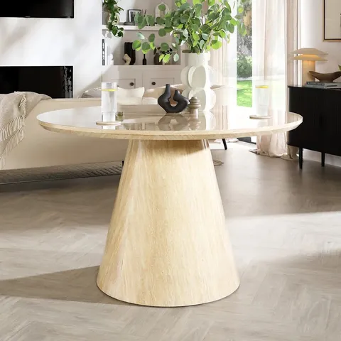 BOXED ACCORTO ROUND DINING TABLE - 120CM, STONE EFFECT (2 BOXES)
